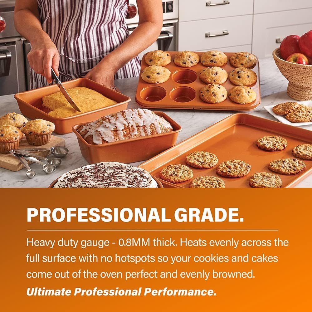 GOTHAM STEEL Copper Cast Cookware & Bakeware Ultra Nonstick Durable Coating – Includes Fry, Stock Pots Baking Pans, 15 Piece Set, Brown