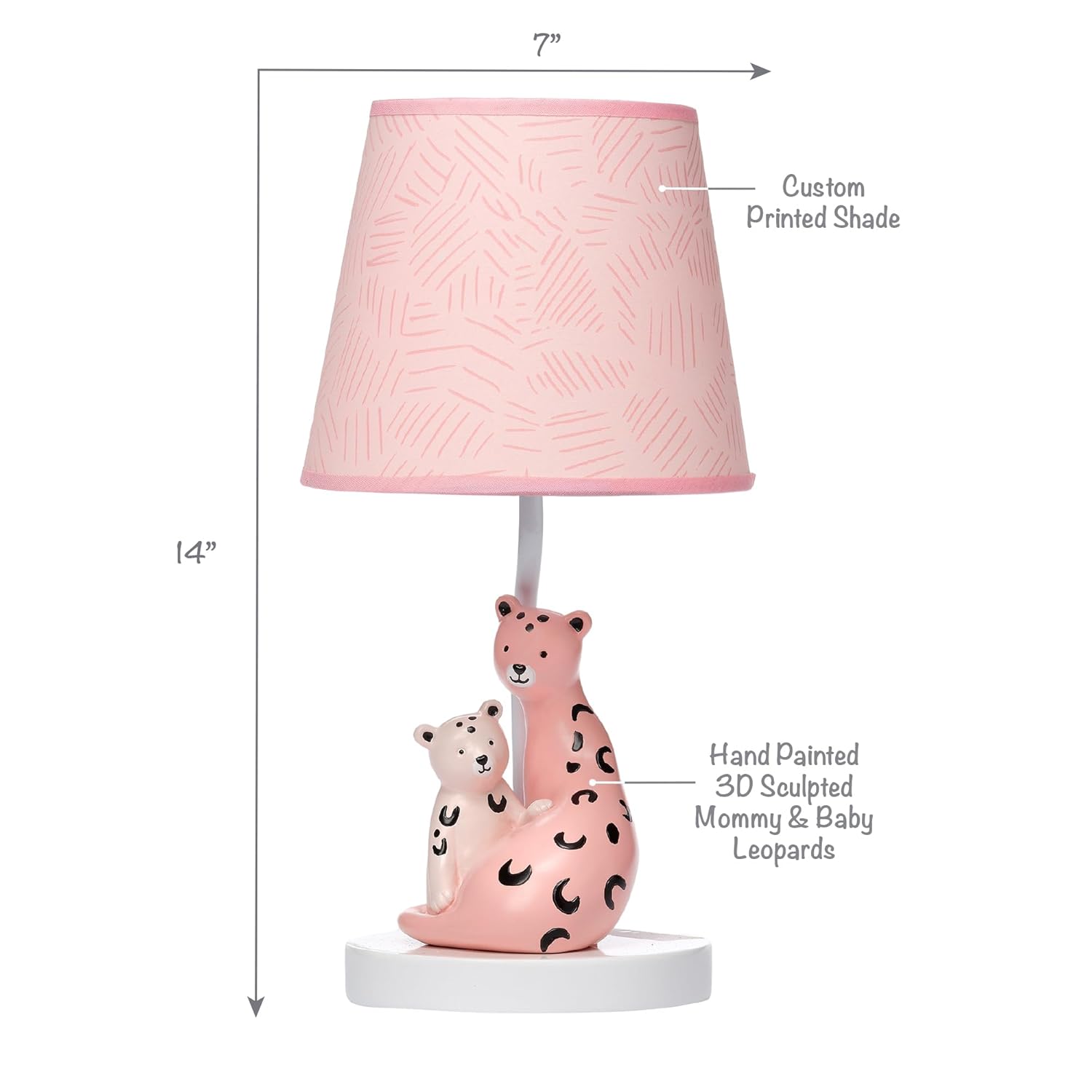 Lambs & Ivy Enchanted Safari Pink Leopard Lamp with Shade & Bulb