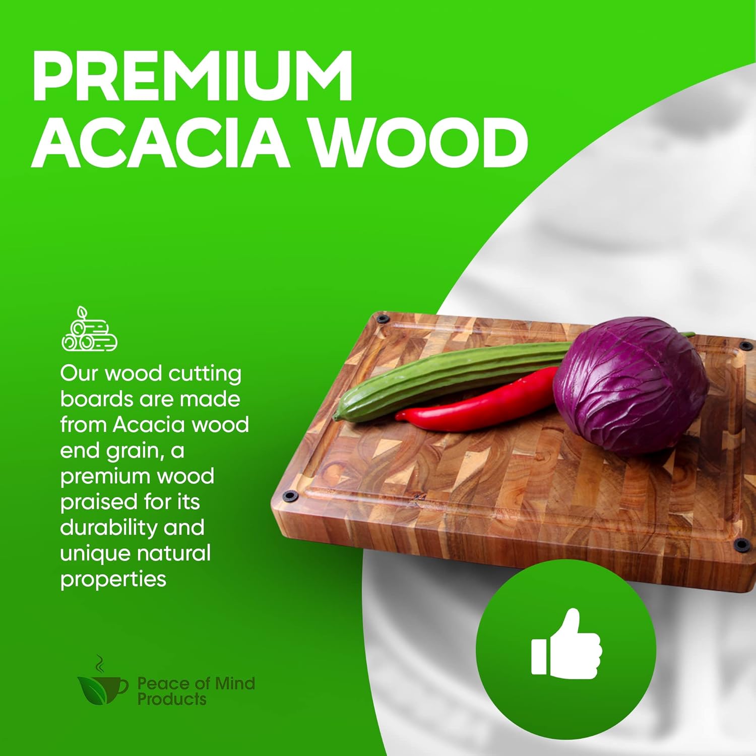 16.75 Inch Large Thick Premium End Grain Acacia Wood Cutting Board chopping block with Non-Slip Feet and Juice Groove 16.75 x 11.5 x 1.5 great gift idea for housewarming, charcuterie, cook or chef