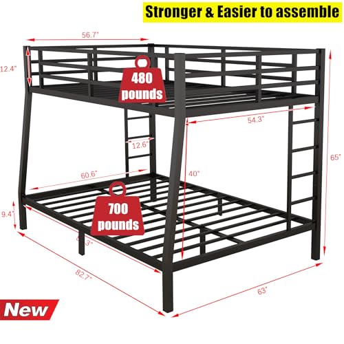 Stronger and Safer Steel Bunk Bed Twin XL Over Queen Size, Heavy Duty More Stable Thickened Metal Bunk Queen Bed with Reinforced Legs and Ladder (Easier to Assemble) (Twin XL over Queen)