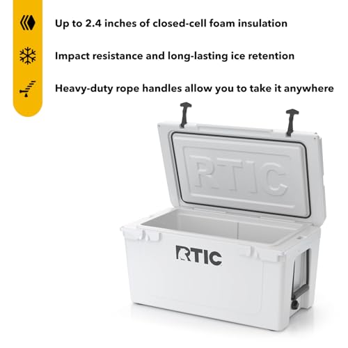 RTIC 65 QT Ultra-Tough Cooler Hard Insulated Portable Ice Chest Box for Beach, Drink, Beverage, Camping, Picnic, Fishing, Boat, Barbecue