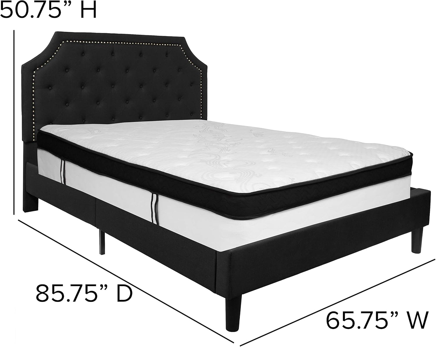 Flash Furniture Brighton Queen Size Tufted Upholstered Platform Bed in Black Fabric with Memory Foam Mattress