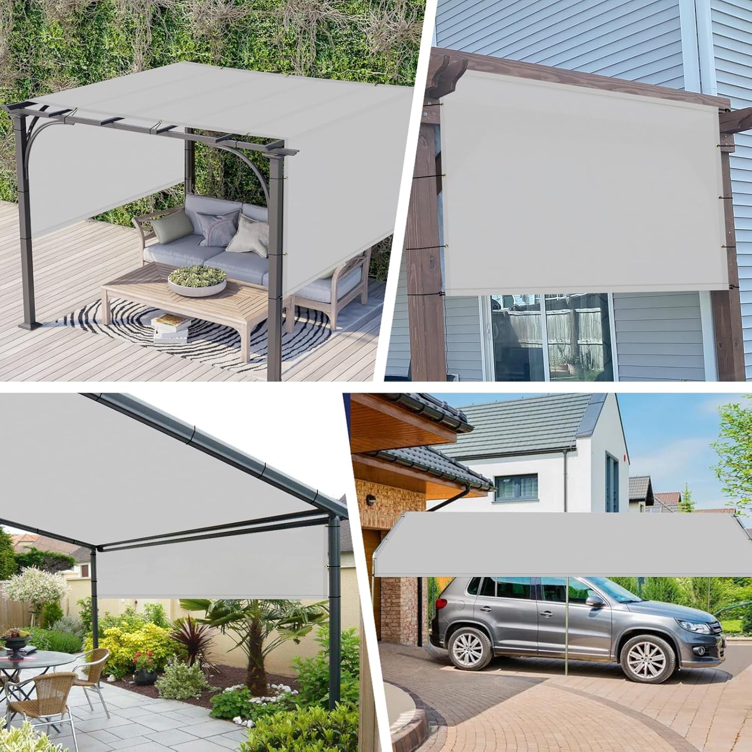 13' x 25' Universal Waterproof Replacement Shade Cover Canopy for Pergola Patio Privacy Shade Screen with Grommets on 2 Sides includes Weighted Rods UV Block Light Grey
