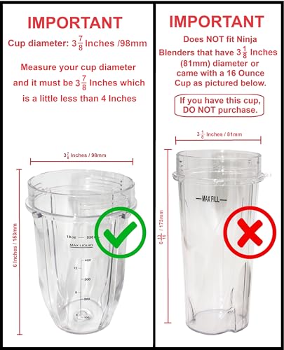 Blendin 24oz Large Tall Cup with Sip N Seal Lid Replacement Jar, Compatible with Nutri Ninja Auto IQ & Duo Blenders - Premium Blender Replacement Cups - Cup Diameter is 4