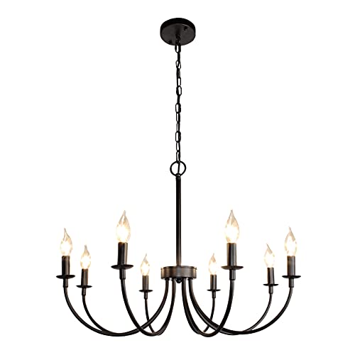 Farmhouse Chandelier, 6-Light Chandeliers for Dining Room Lighting Fixtures Hanging, Oil Rubbed Bronze Candle Chandelier Rustic Industrial Modern Chandelier for Living Room, Bedroom, Foyer