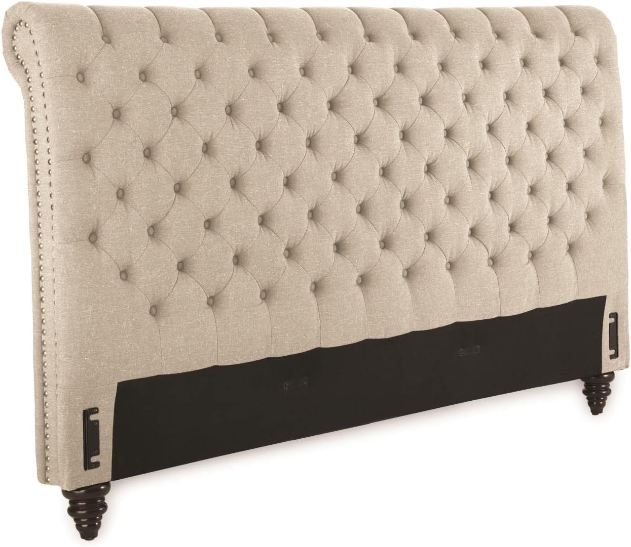 Steve Silver Swanson Tufted King Sleigh Bed in Sand Beige Upholstery