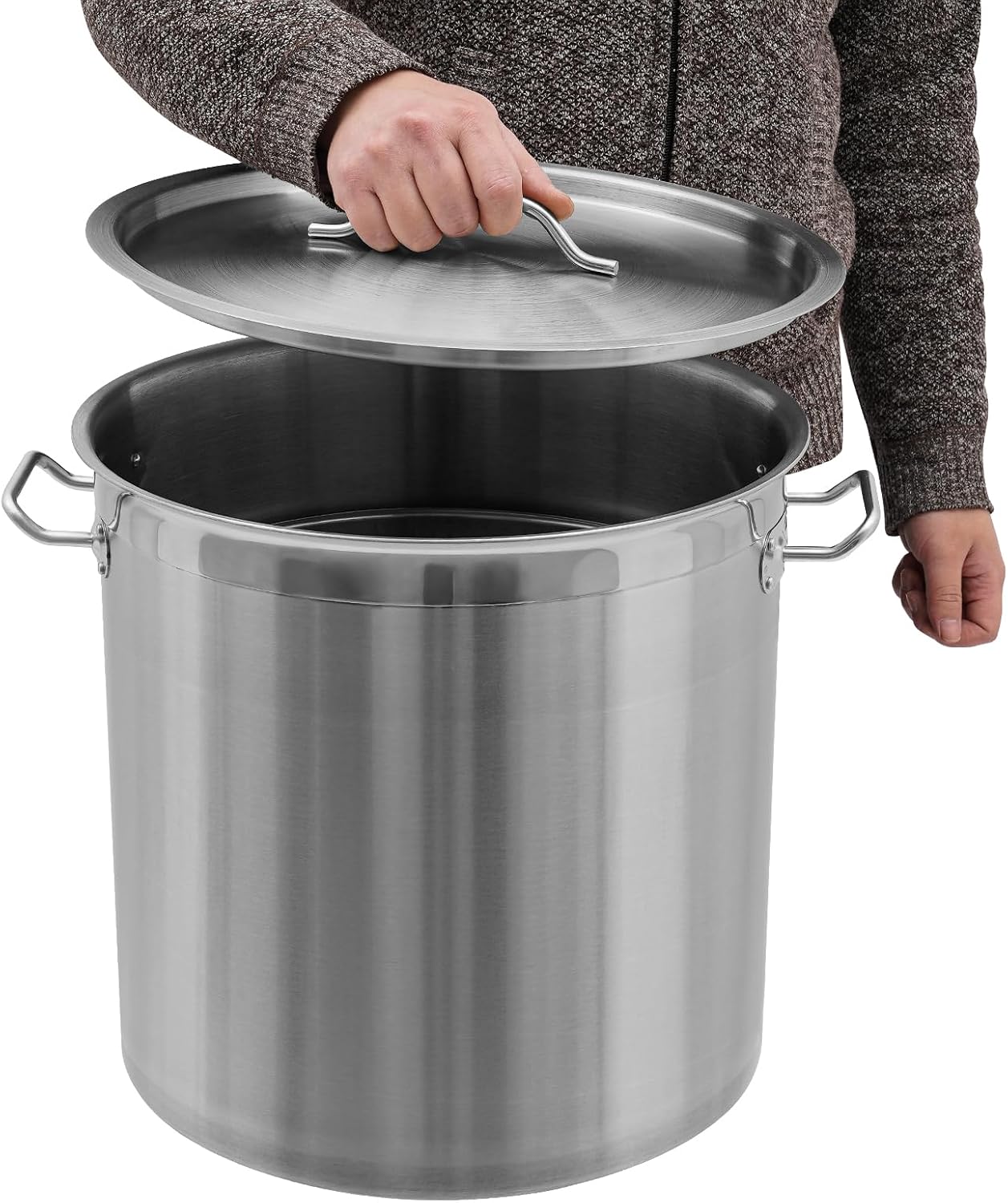 36 Quart Stainless Steel Stock Pot, Seafood Boil Pot with Handle and Lid, Crawfish, Crab, Lobster, Shrimp Boil Stock Pot with Strainer, Turkey Fryer Pot