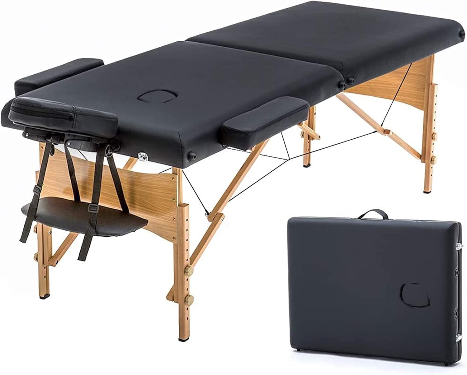 Portable Massage Table Lash Table Professional 2 Folding Massage Bed Height Adjustable Spa Bed Tattoo Bed with Black Carry Case Black,73 Inches Long 28 Inches