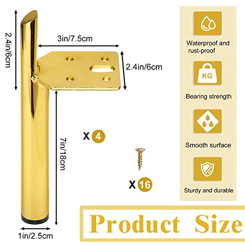 Metal Furniture Legs Set of 4, Heavy Duty Support Coffee Table Desk Legs Couch Feet, Replacement Straight Foot with Rubber Floor Protectors for Sofa Dresser TV Stand Cupboard (7