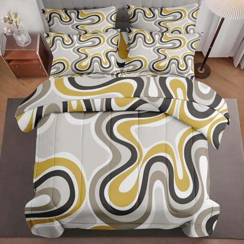 5 Pcs Comforter Set Twin Size, Painting Mandala Rainbow Bed in a Bag with Flat Sheet and Fitted Sheet for Kids and Adults, Colorful Orange Iridescent Bedding Set with Pillowcase & Sham