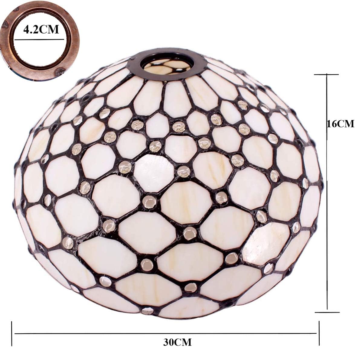 WERFACTORY Tiffany Lamp Shade Replacement 12X10X6 Inch Cream Amber Stained Glass Bead Lampshade Only 1-5/8-Inch Fitter Opening for Arched Floor Lamp, Torchiere Lamp, Pendant Light S005 Series