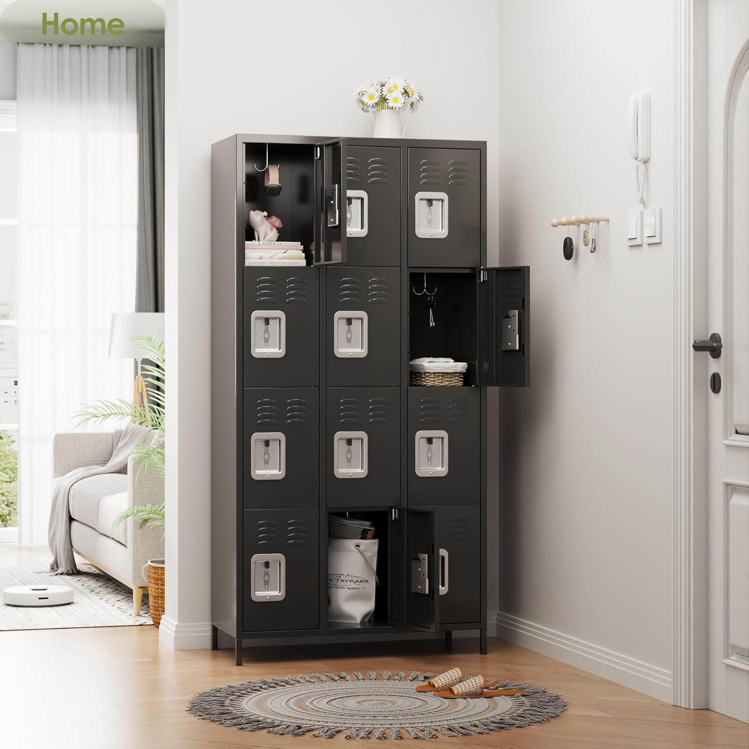 Metal Locker Storage Cabinet, Lockers Cabinet for Employees with Lock and 12 Doors,Steel Storage Locker Cabinet for School Office Gym Bedroom,Assembly Required (12 Door-Dark Grey)