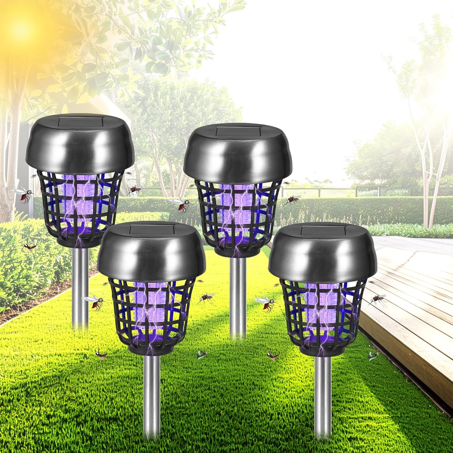Solar Bug Zapper Outdoor Mosquito Zapper Waterproof Mosquito Killer Lamp for Patio Backyard Garden Pathway Insect Mosquito Repellent UV and White Light (4)