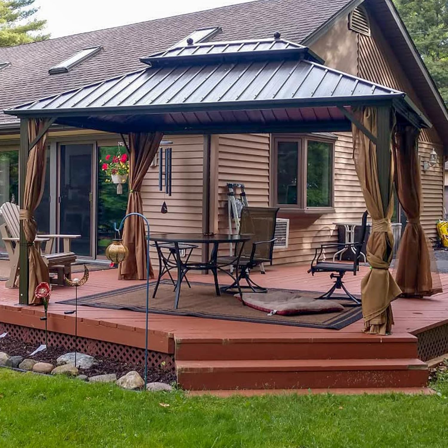 YOLENY 10'x13' Hardtop Gazebo with Galvanized Steel Double Roof, Pergolas Aluminum Frame, Netting and Curtains Included, Metal Outdoor Gazebos for Garden, Patios, Lawns, Parties