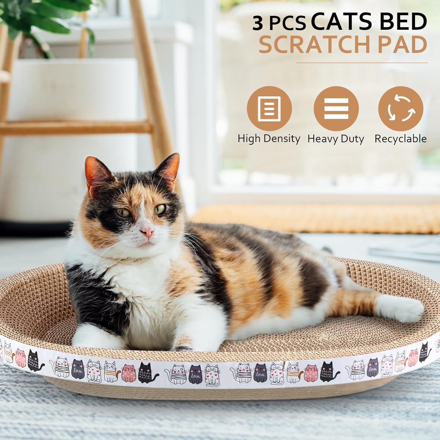 Mixweer 3 Pcs Cat Scratcher Cardboard Oval Cat Scratch Pad Board Bed Bowl 2 in 1 Cat Scratcher Cat Scratching Post Corrugated Lounge Couch Nest for Cats Grinding Claw Furniture Protector Indoor