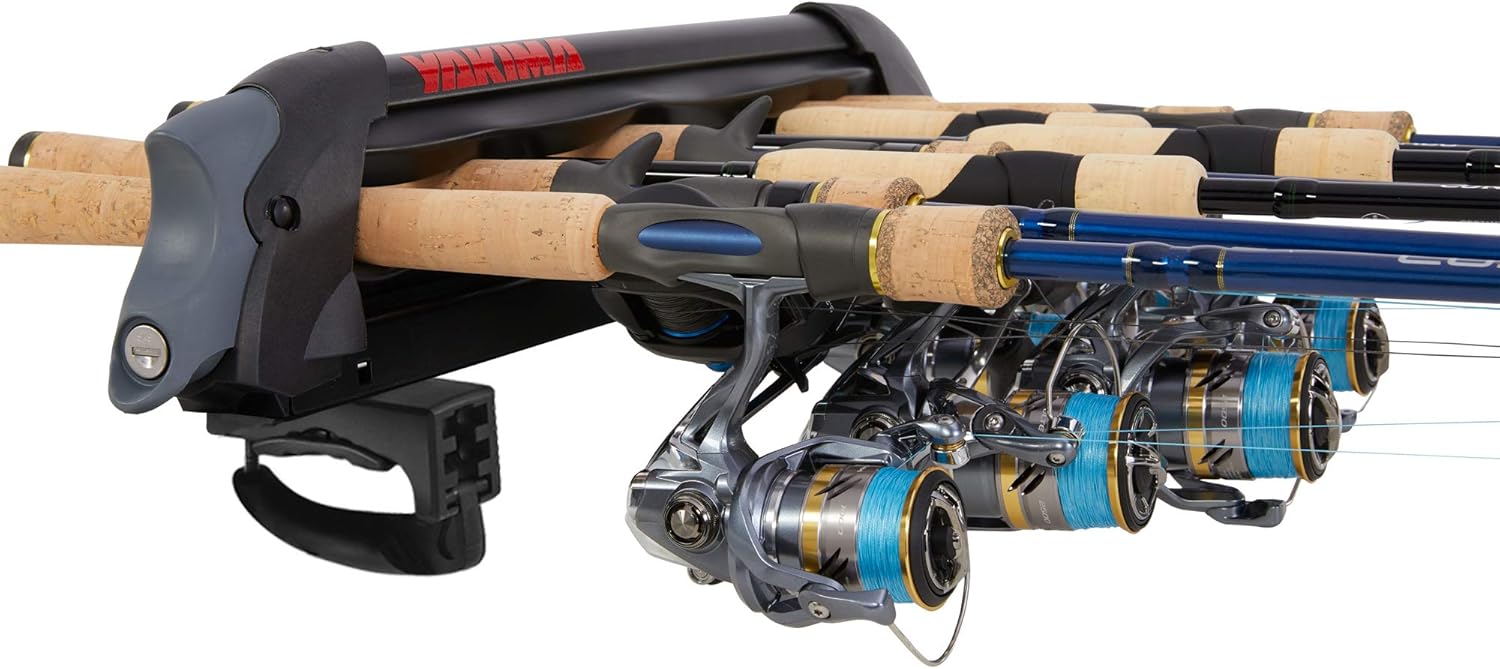 YAKIMA ReelDeal Padded Fishing Pole Rod Roof Rack Mount, 4 Ski and 2 Snowboard Holder with Universal Mounting Hardware and SKS Locks, Black