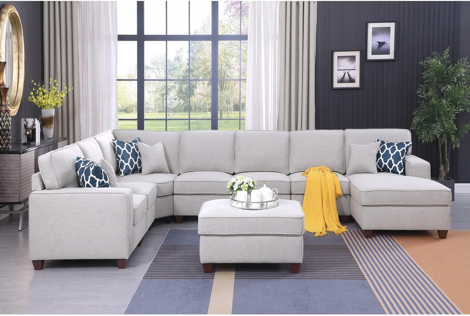 Devion Furniture 8-Piece Upholstered Fabric Sectional with Chaise in Light Gray