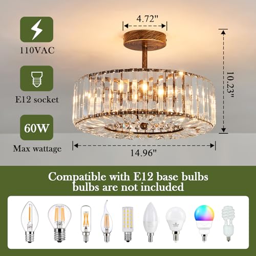 4 Lights Modern Crystal Chandelier Oil Rubbed Bronze Round Semi Flush Mount Ceiling Light Fixture Farmhouse Chandelier for Dinning Room Living Room Bedroom Hallway Entryway Kitchen