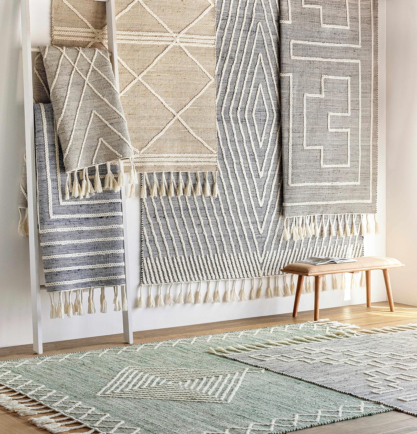 Hauteloom Guiuan Jute Living Room, Bedroom Area Rug - Global - Beige, Green - 8' x 10'