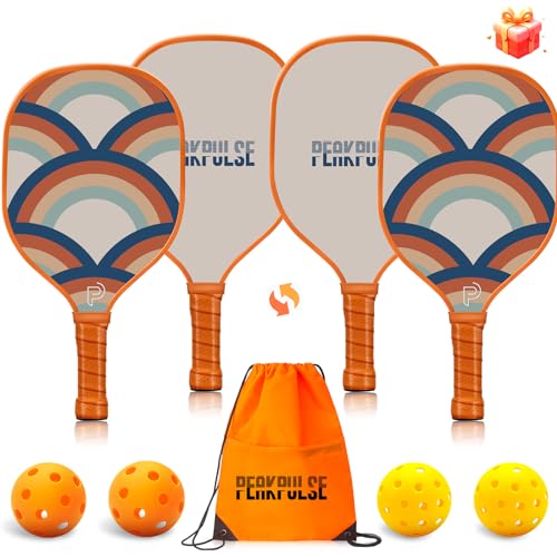Pickleball Paddles,USAPA Approved Fiberglass Pickle Ball Set of 2/Premium Wood Pickleball Paddle Set of 4,Retro Pickleball Rackets 2 Pack,Graphite & Fiberglass Hybrid Face,Large Sweet Spot