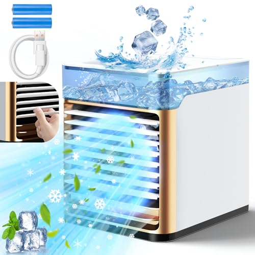 Portable Air Conditioners, Cooling fan with 7 Colors LED Light, 3 Wind Speed & 3 Cool Mist, Mini Personal Air Conditioner Anti-leakage Water Ice Cooling Fan Evaporative Air Cooler for Room Office
