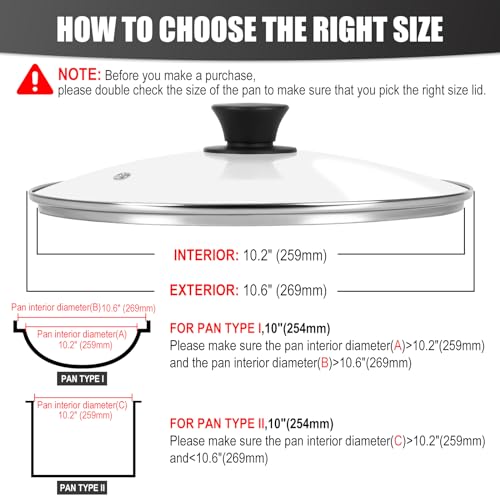 Pan Lid 10 Inch - Tempered Glass Pot Lid - Replacement Pan Cover for Cast Iron Skillets, Frying Pans, Pots and Wok, Heat Resistant Handle