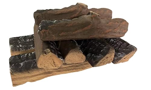 8pcs Gas Fireplace Logs Set of Ceramic Wood Logs. Use in Indoor, Gas Inserts, Vented, Electric, or Outdoor Fireplaces & Fire Pits