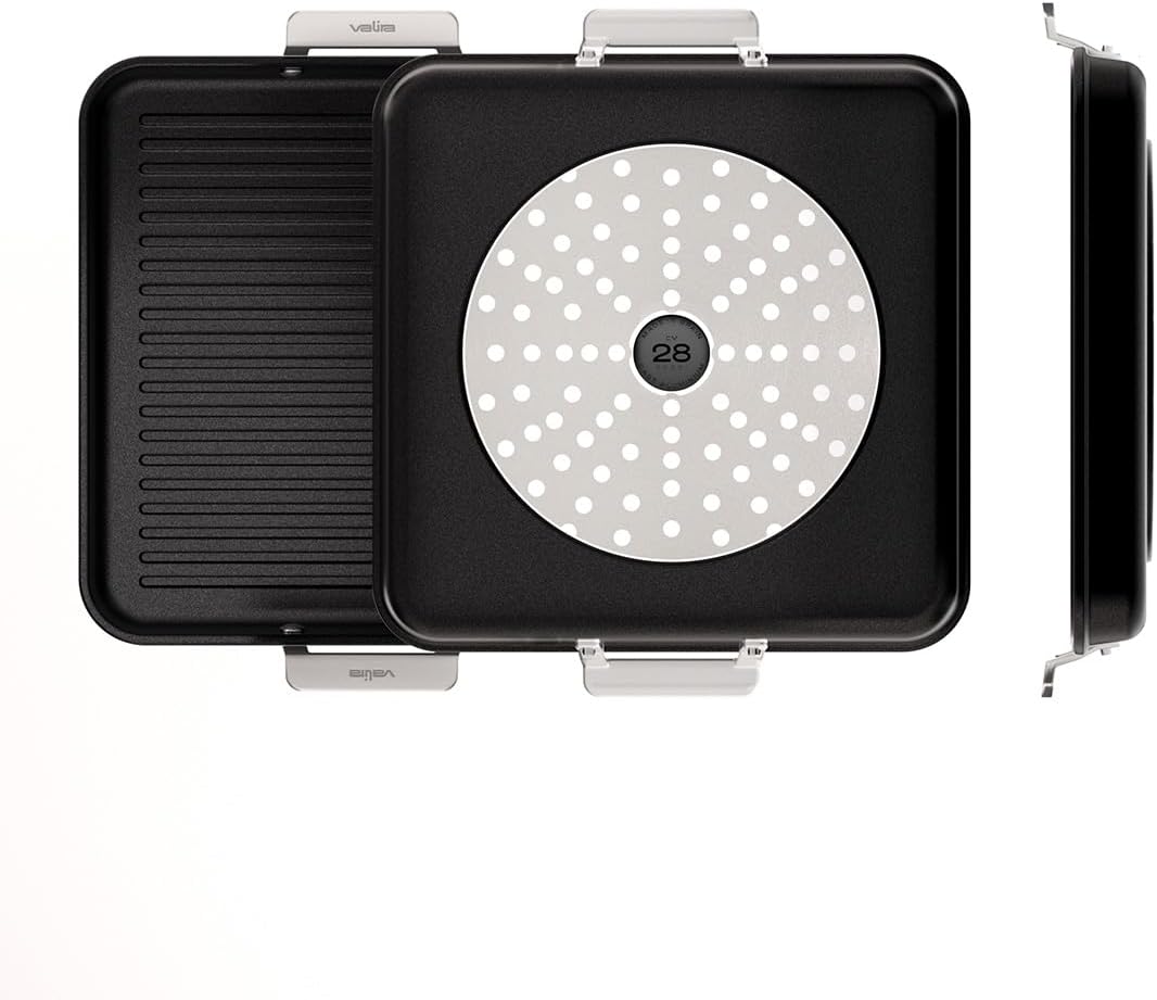 Valira Reinforced Non-Stick Scratch Resistant Cast Aluminum Square Grill Pan with Side Handles, 11 x 11-Inch, Black