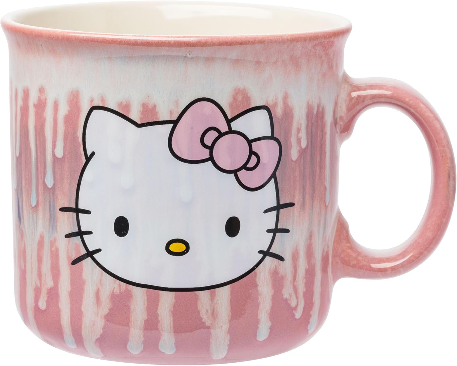 Silver Buffalo Sanrio Hello Kitty Pink Bow Reactive Glaze Ceramic Camper Mug, 20 Ounces