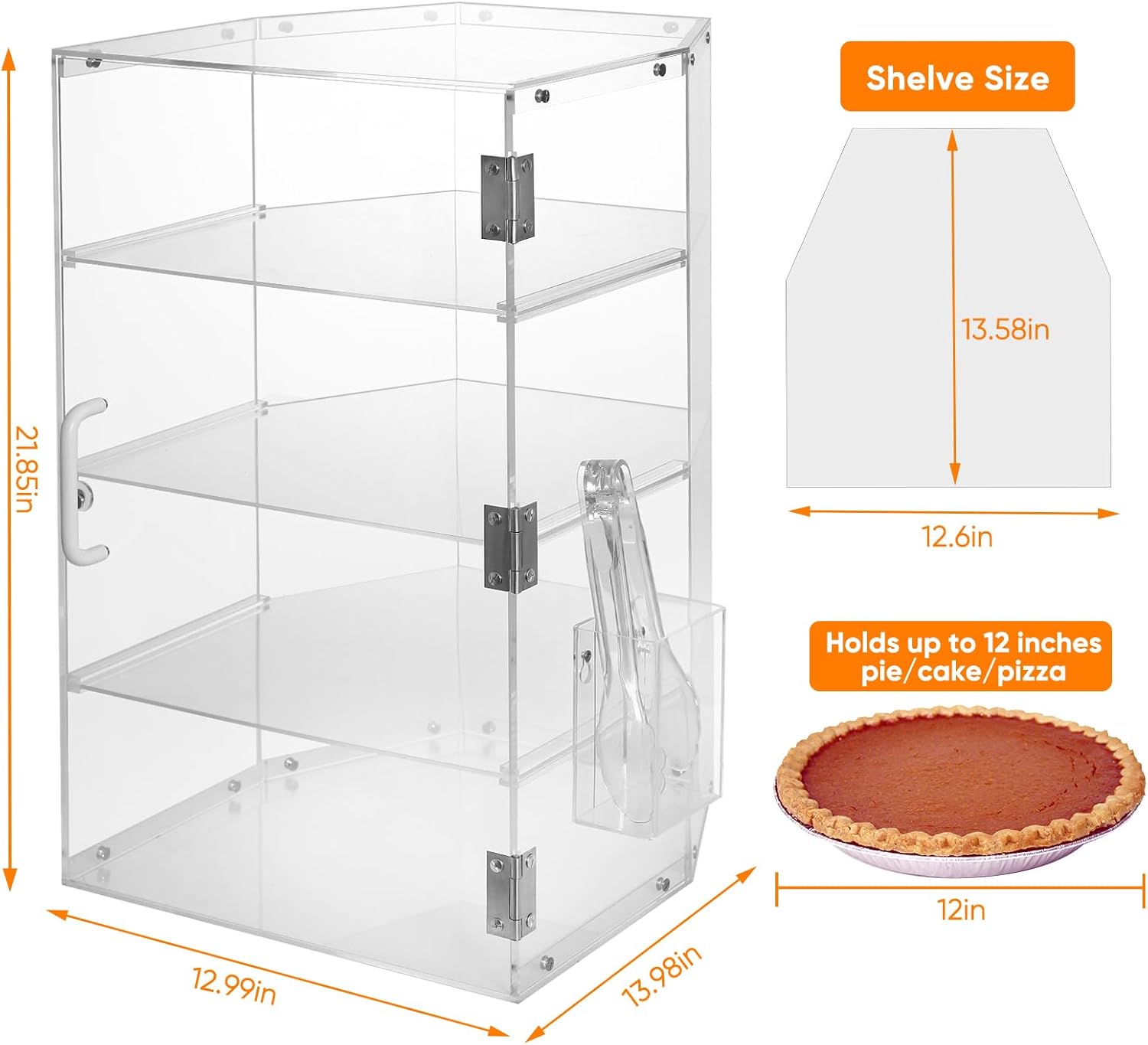 4-Tier Countertop Bakery Display Case, Acrylic Cake/Pie Display Case Pastry Display Case Cabinet with Tong, Commercial Dessert Display Case for Bread, Muffins, Cookies - 21.8
