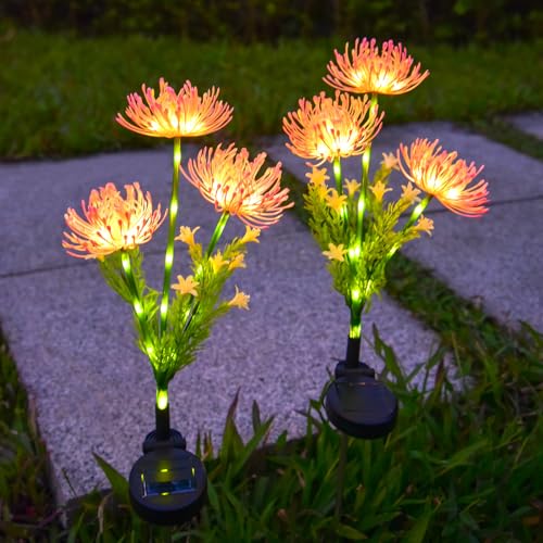 Solar Garden Lights, Solar Flowers Lights with Glowing Flowers & Stems, Garden Decoration Solar Lights Outdoor Waterproof, Solar Landscape Lights for Patio Yard Decor, Gift for Woman (2Pack Purple)