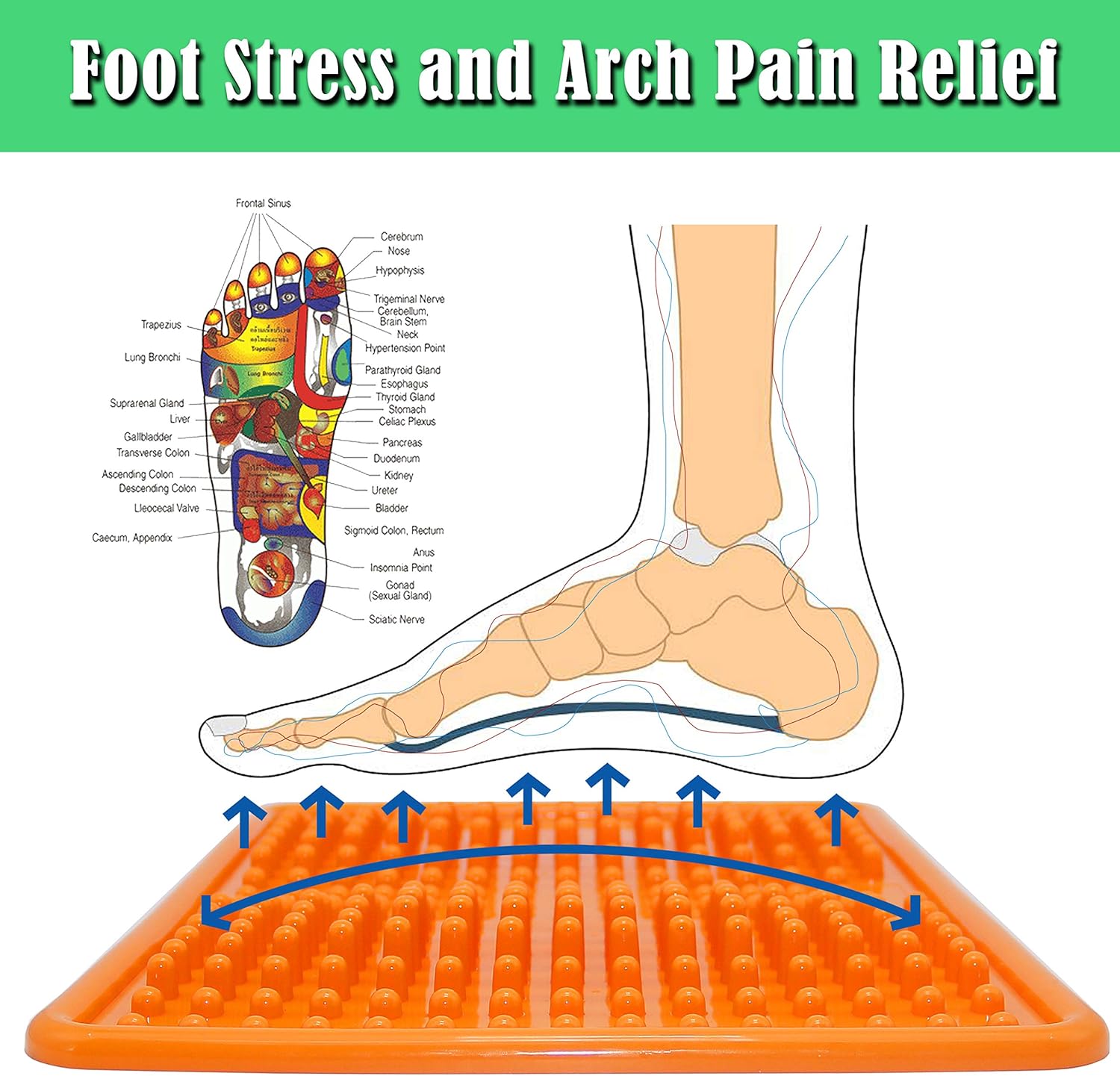Foot Massager Mat, Acupressure Relaxation Reflexology Mat for Plantar Fasciitis, Heel, Arch Pain & Stress (Orange)