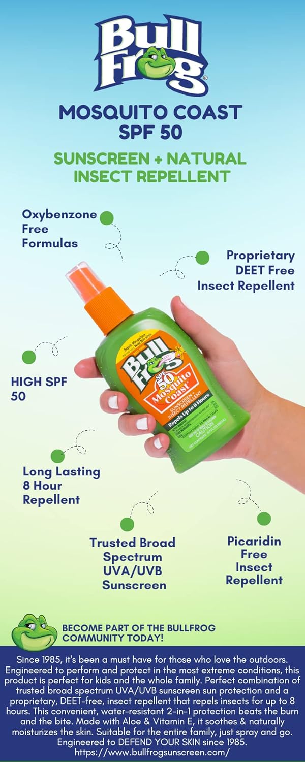 Bullfrog Mosquito Coast Bug Spray Insect Repellent + Sunscreen SPF 50, Pump Spray, 4.7 Fl oz 2 Pack