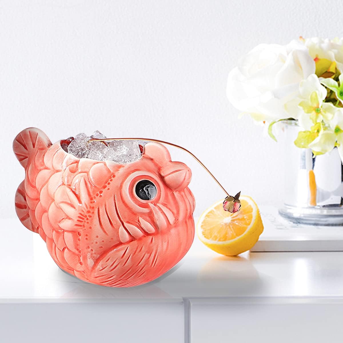 TiKi Mug,Creative Hawaii Red Ceramic Myctophid Cocktail Mug(660ml)