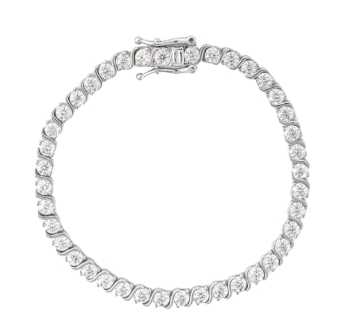 TwoBirch Sterling Silver and Moissanite Swirl Prong Set Tennis Bracelet (3MM)