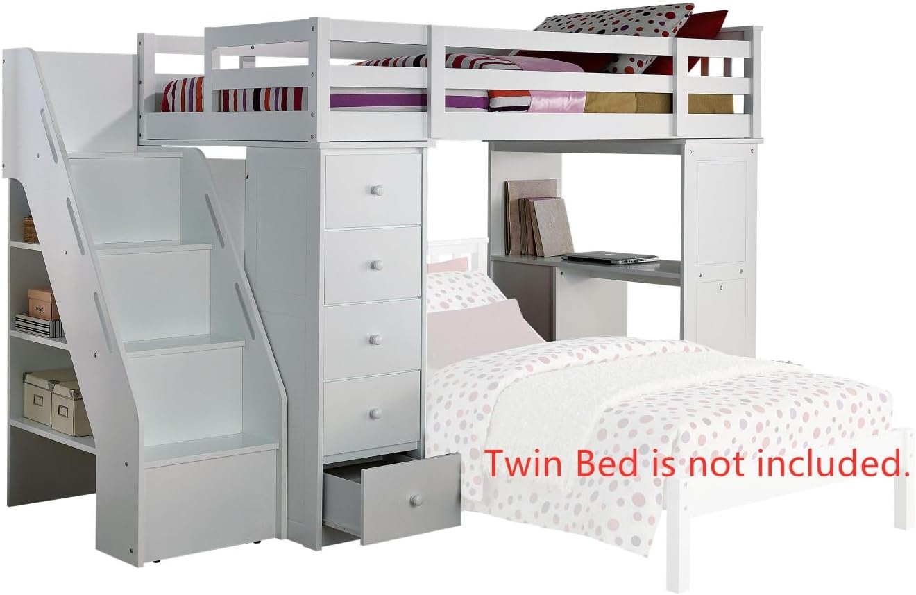 Freya Loft Bed & Ladder in White 37145, Twin