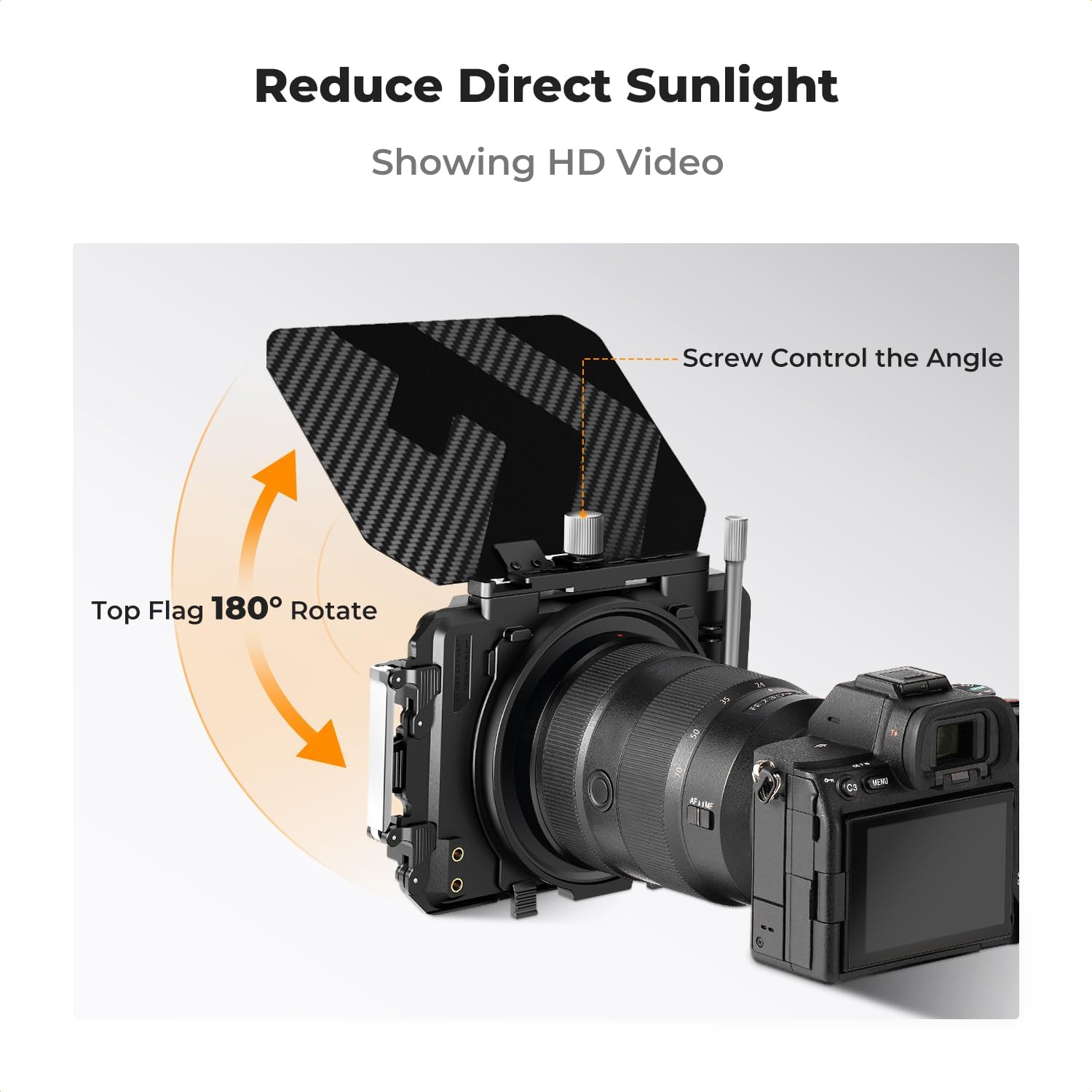 K&F Concept Mini Matte Box, Carbon Fiber Top DSLR Matte Box with 2xSquare Filters Trays, for 67/72/77/82/95mm Lenses, for 4x5.65 Filter/Circular Filter