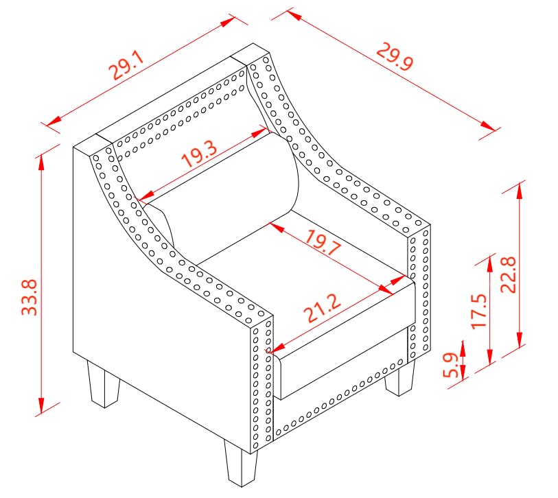 Home Accent Chair, Mid-Century Printing Chair, Polyester Fabric Upholstery Club Chair with Nails, Wood Frame Comfy Barrel Chair for Living Room, Bedroom (Beige)