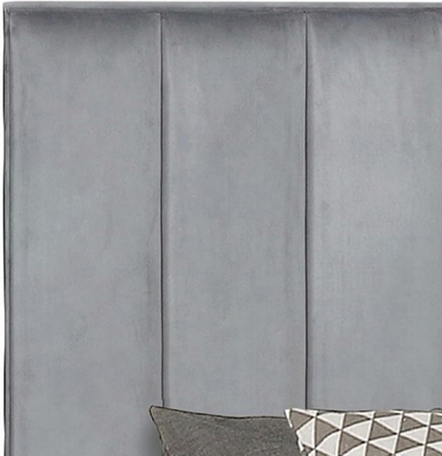 Benjara ESA Queen Panel Bed, Vertical Channeled Headboard, Velvet Upholstery, Gray and Black