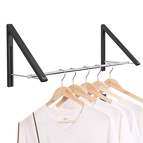 Laundry Room Drying Rack Wall Mounted Clothes Hanger Folding Wall Coat Racks Aluminum Home Storage Organiser Space Savers White 2 Rakcs with Rod