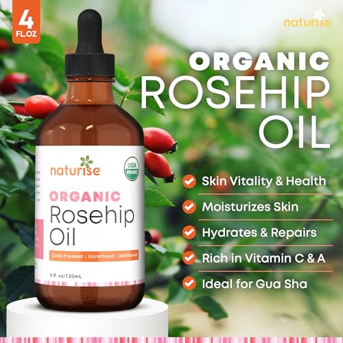 Organic Rosehip Oil for Face - Organic Cold Pressed Rose Hip Oil for Skin and Body Care - Vegan Non-GMO Gua Sha Oil - Rosa Mosqueta Oil, Rosehip Seed Facial Oil for Gua Sha Massage (2 FL. OZ.)