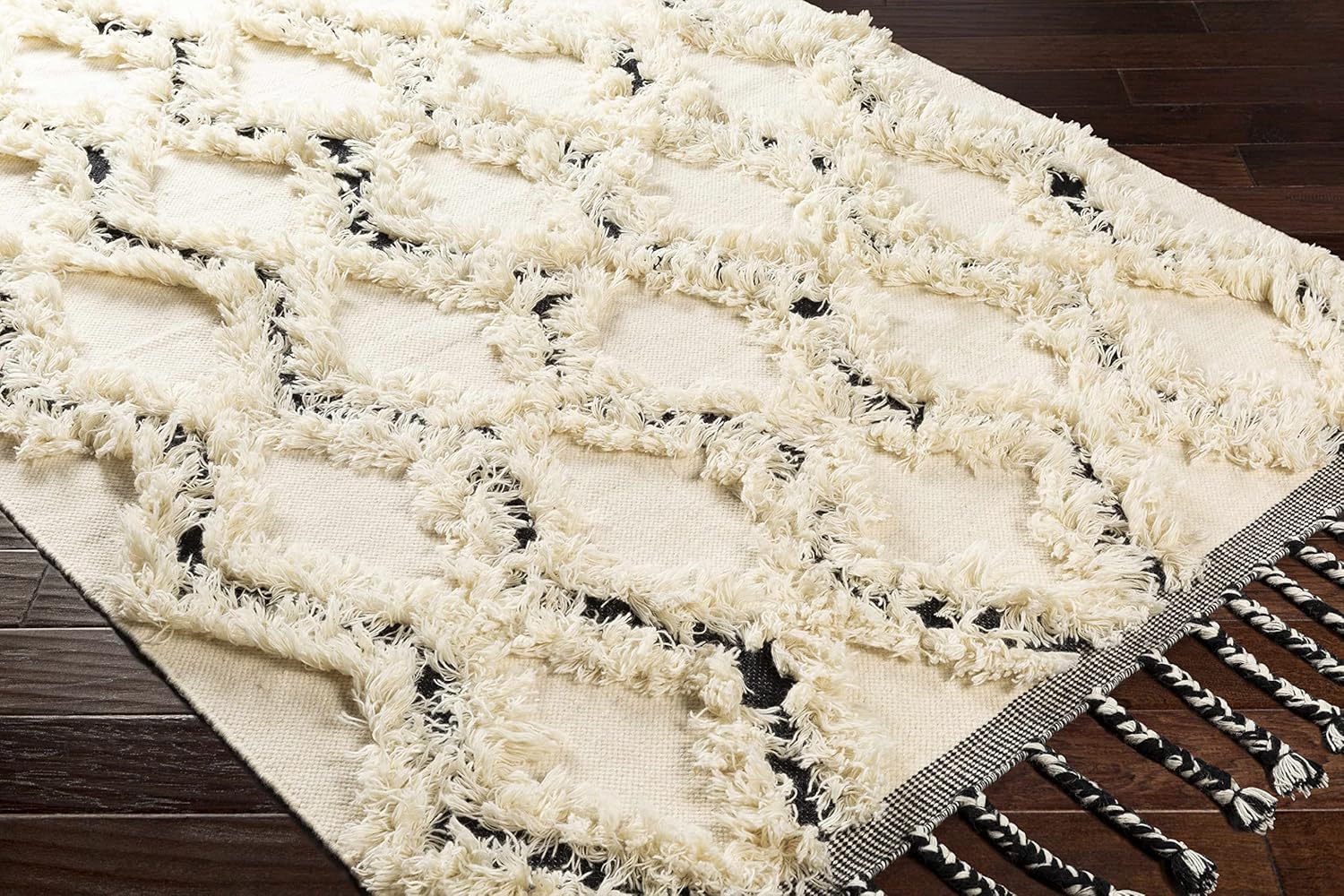 Hauteloom Sangerville Wool Living Room, Bedroom Area Rug - Bohemian/Global - Plush Pile - Beige, Black - 5' x 7'6