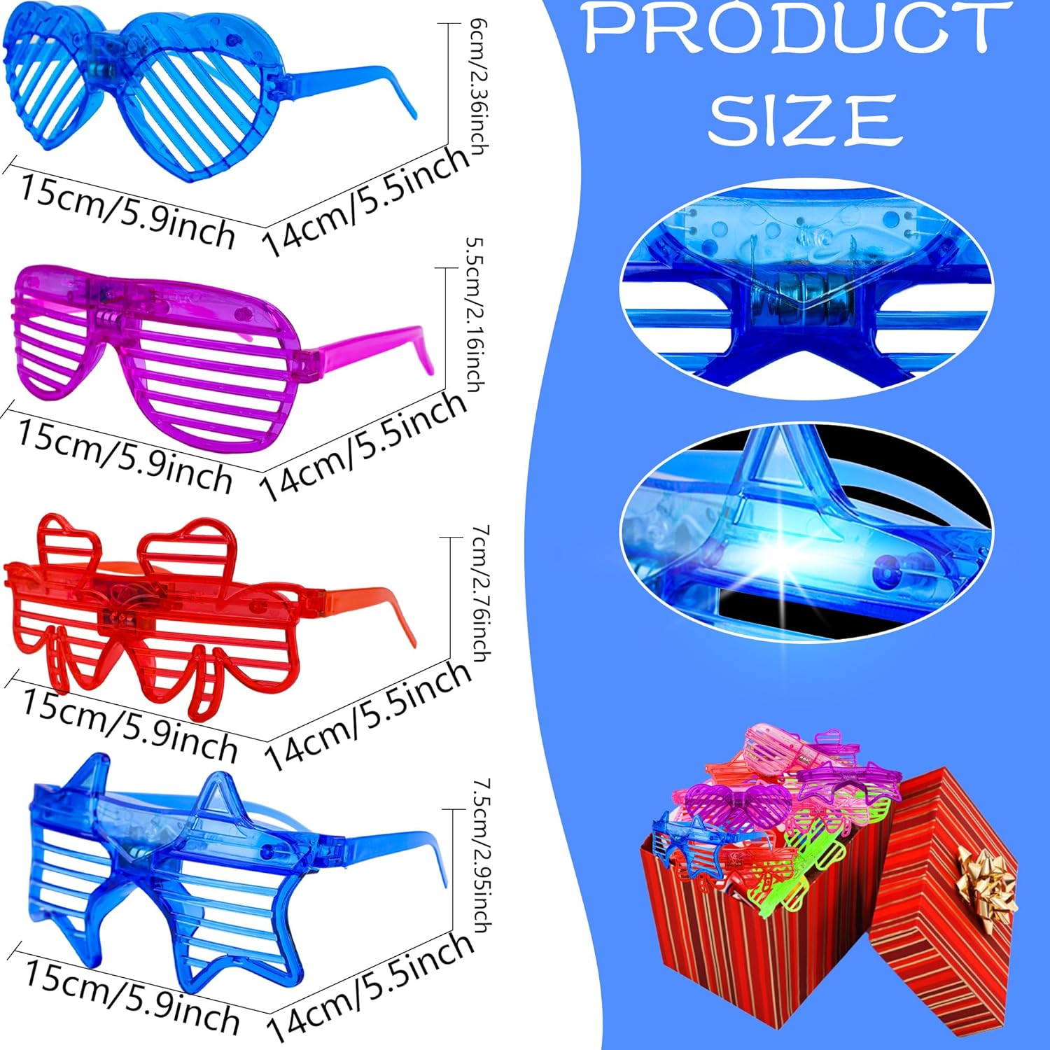 32 Pack LED Glasses Neon Glow in The Dark Light Up Glasses Flashing Glow Glasses Bulk for Kids Birthday Gift Party Favor, 4 Styles