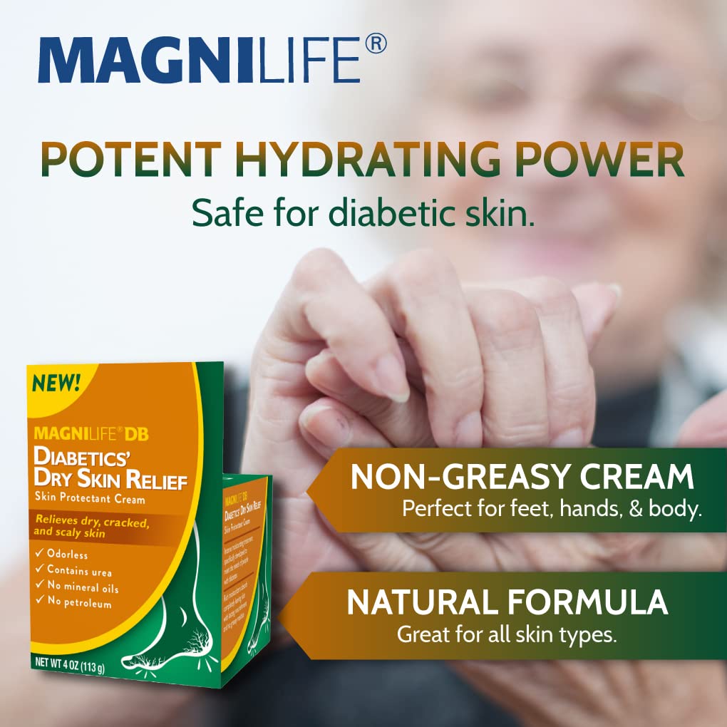 MagniLife DB Diabetics' Dry Skin Relief, Natural Diabetic Foot Cream to Heal Dry, Cracked, and Scaly Skin, Unscented, Petroleum-Free, Non-Greasy - 4oz