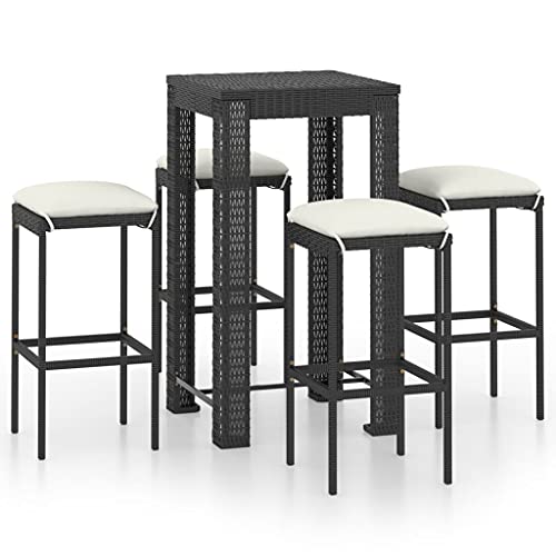 Modern and Fashionable Outdoor Furniture Sets,Apply to Bars and cafes,5 Piece Garden Bar Set with Cushions Poly Rattan,Gray