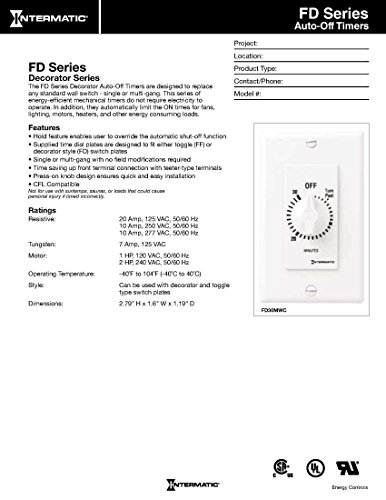 Intermatic FD430M 30-Minute Spring-Loaded Wall Timer for Fans and Lights, Ivory