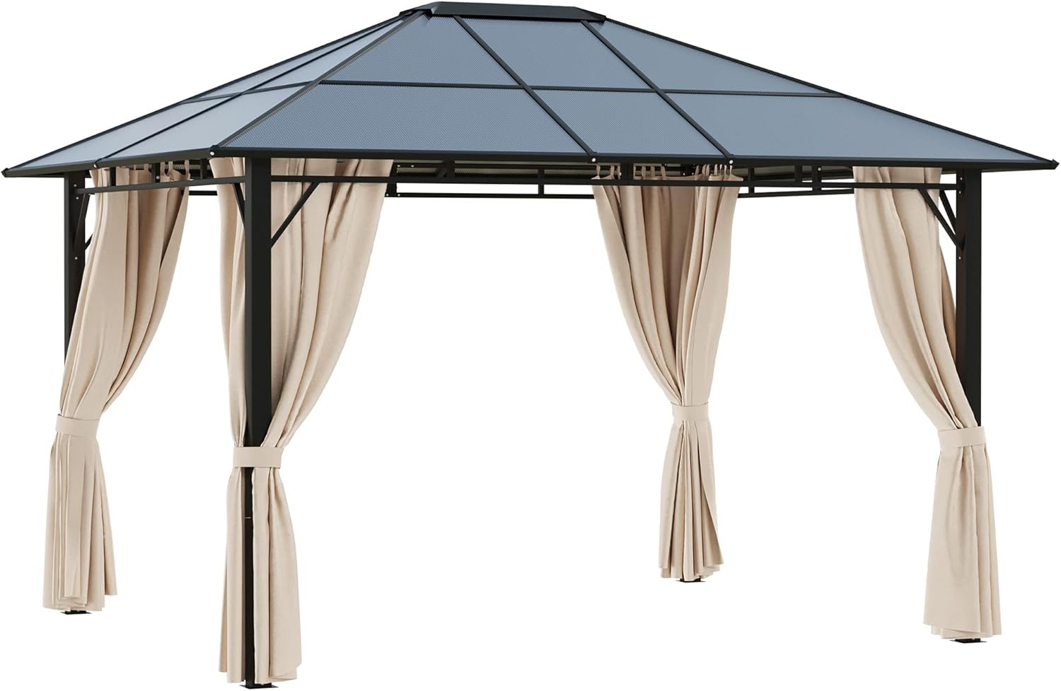 Outsunny 10' x 12' Hardtop Gazebo Canopy with Polycarbonate Roof, Aluminum Frame, Permanent Pavilion Outdoor Gazebo with Netting, for Patio, Garden, Backyard, Deck, Lawn, Off-White