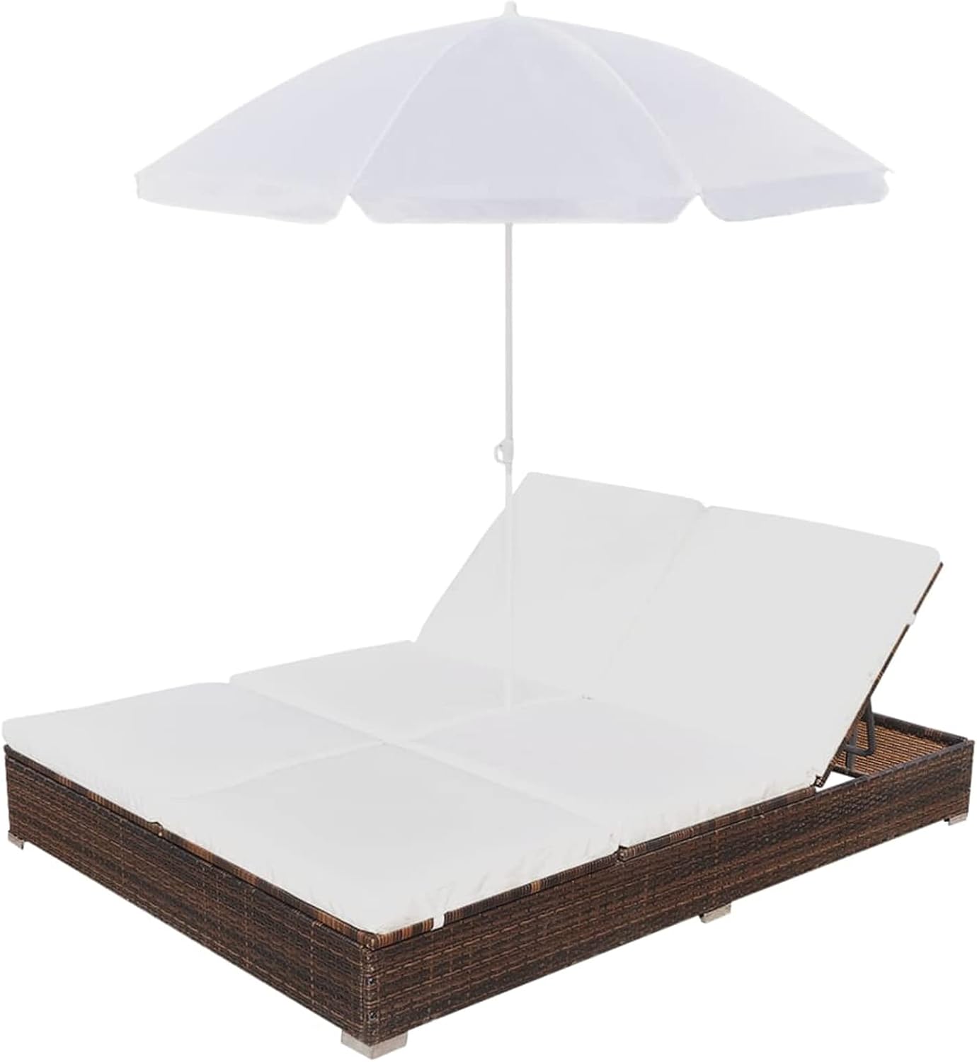 Patio Lounge Bed with Umbrella Poly Rattan Brown W0412005