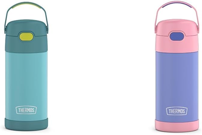 THERMOS FUNTAINER 12 Ounce Kids Insulated Water Bottles with Straw, Blue/Green and Purple/Pink