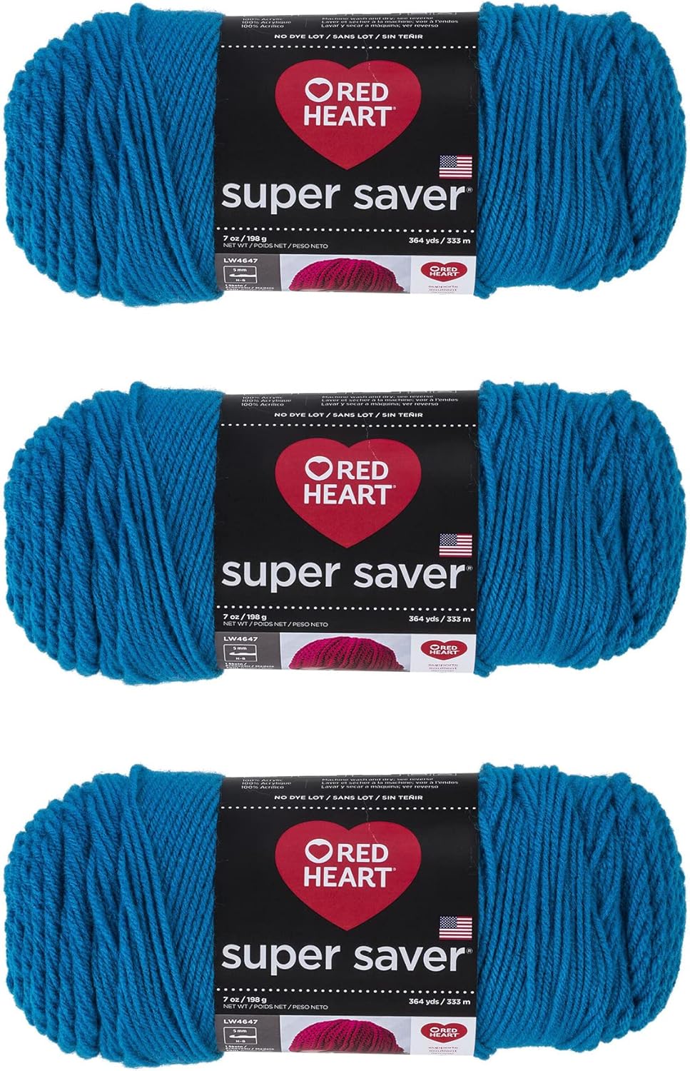 Red Heart Super Saver Pool Yarn - 3 Pack of 198g/7oz - Acrylic - 4 Medium (Worsted) - 364 Yards - Knitting/Crochet